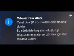 yetersiz disk alanı